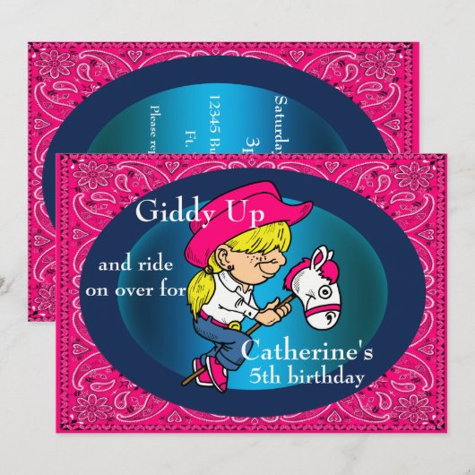 Cartoon van de westerne Partij Cowgirl op de stran Kaart (Voorkant / Achterkant)