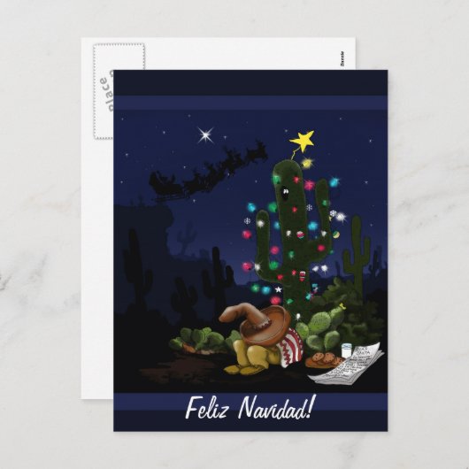 Cartoon van de Zuidwest-kerstcactus Feestdagenkaart (Voorkant / Achterkant)