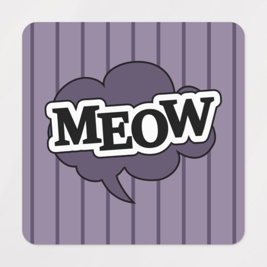 Cartoon van de zwarte kat silhouette zegt meow pop labels (Design 1)