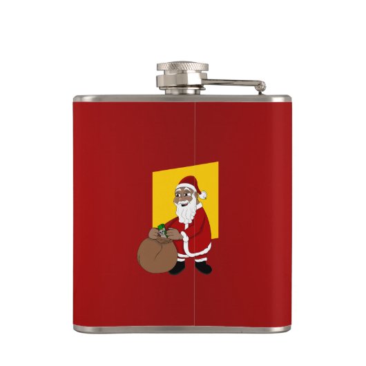 Cartoon van de zwarte kerstman heupfles (Achterkant)