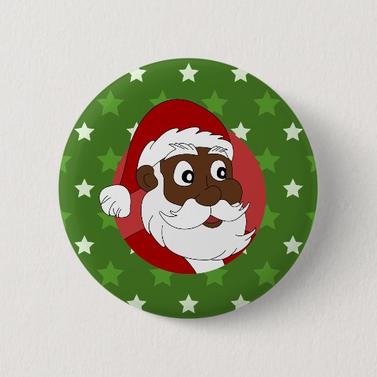 Cartoon van de zwarte kerstman ronde button 5,7 cm (Voorkant)