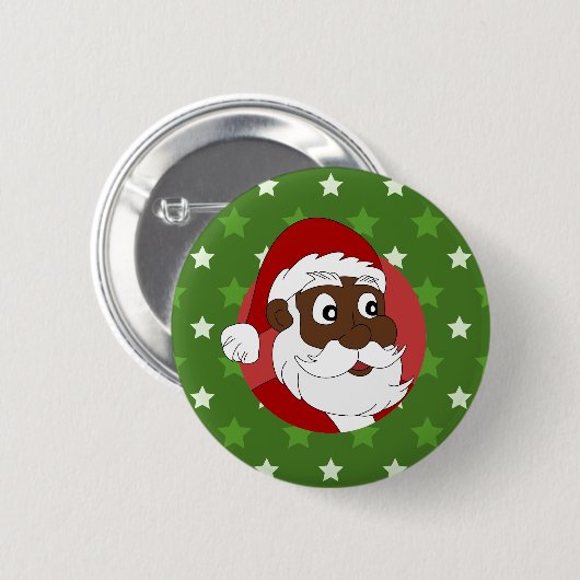 Cartoon van de zwarte kerstman ronde button 5,7 cm (Voorkant /achterkant)