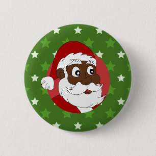 Cartoon van de zwarte kerstman ronde button 5,7 cm