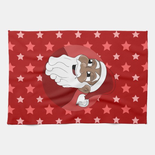 Cartoon van de zwarte kerstman theedoek (Horizontaal)