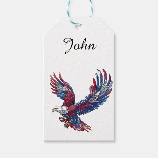 Cartoon van een adelaar, 4 juli concept cadeaulabel (Voorkant)