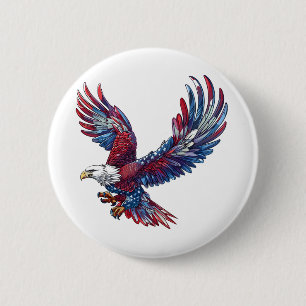 Cartoon van een adelaar, 4 juli concept ronde button 5,7 cm