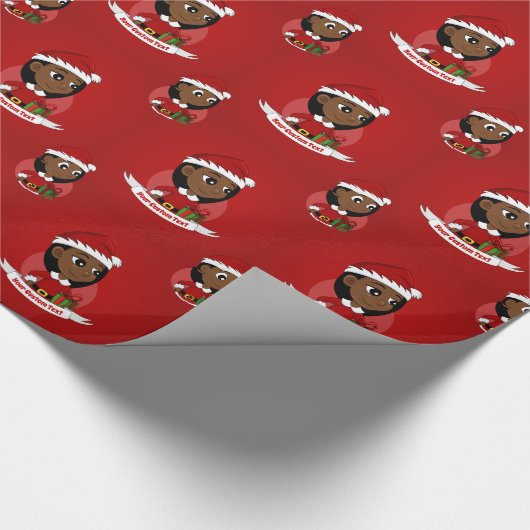 Cartoon van een Afrikaans Amerikaans kerstmeisje Cadeaupapier (Hoek)