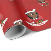 Cartoon van een Afrikaans Amerikaans kerstmeisje Cadeaupapier (Rol Hoek)