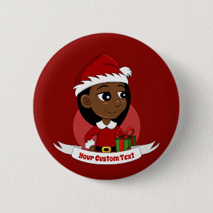 Cartoon van een Afrikaans Amerikaans kerstmeisje Ronde Button 5,7 Cm