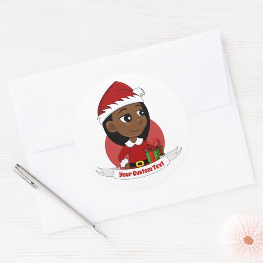 Cartoon van een Afrikaans Amerikaans kerstmeisje Ronde Sticker (Envelop)