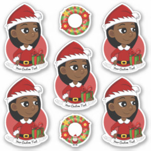 Cartoon van een Afrikaans Amerikaans kerstmeisje Sticker