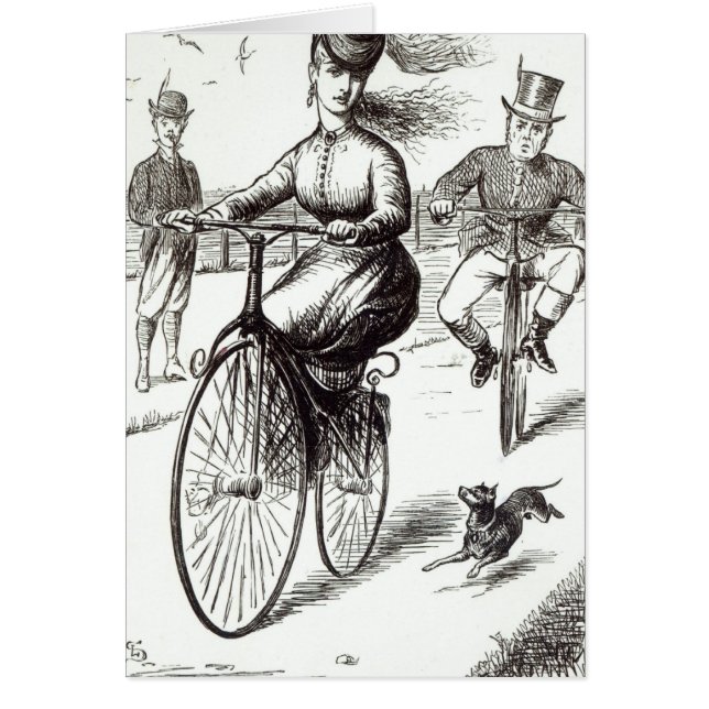 Cartoon van een dame op een Velocipede, 1869 (Voorkant)