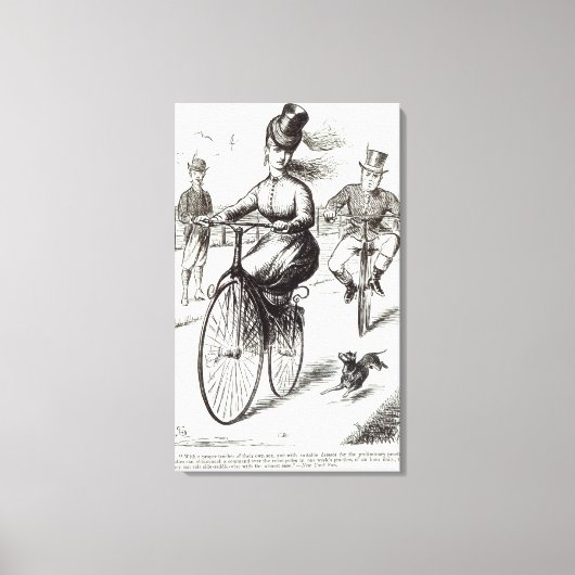 Cartoon van een dame op een Velocipede, 1869 Canvas Afdruk (Voorkant)