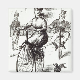 Cartoon van een dame op een Velocipede, 1869 Magneet