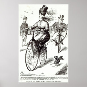 Cartoon van een dame op een Velocipede, 1869 Poster