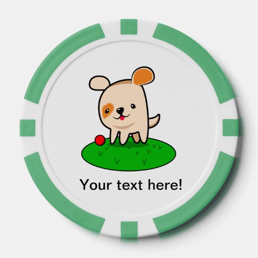 Cartoon van een kotterende puppy poker chips (Voorkant)