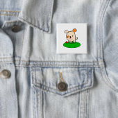 Cartoon van een kotterende puppy vierkante button 5,1 cm (In situ)