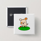 Cartoon van een kotterende puppy vierkante button 5,1 cm (Voorkant /achterkant)