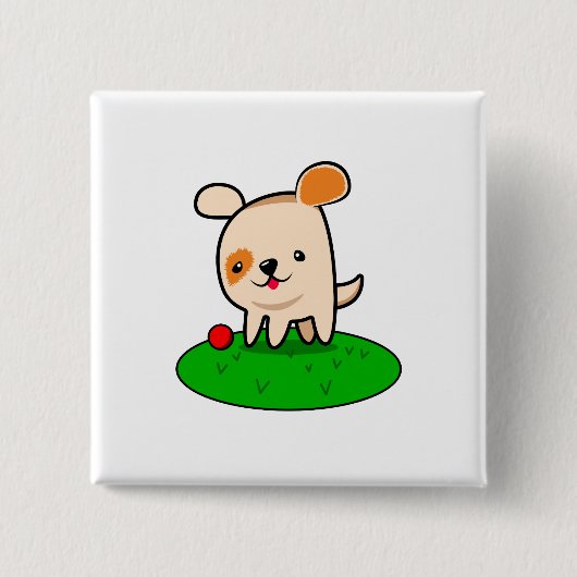 Cartoon van een kotterende puppy vierkante button 5,1 cm (Voorkant)