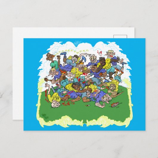 Cartoon van een Rugby match. Briefkaart (Voorkant / Achterkant)