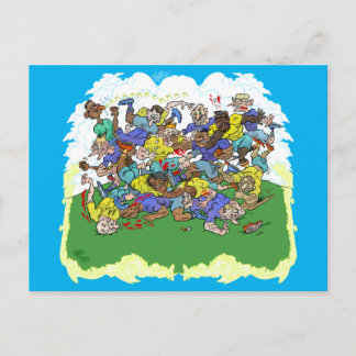 Cartoon van een Rugby match. Briefkaart