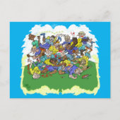 Cartoon van een Rugby match. Briefkaart (Voorkant)