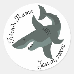 Cartoon van een Scary Great White Shark Ronde Sticker