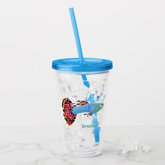 Cartoon van fancy guppy tropische vissoorten acryl drinkbeker (Voorkant ijs)