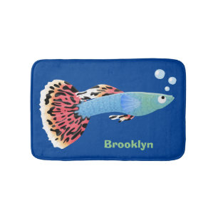 Cartoon van fancy guppy tropische vissoorten badmat