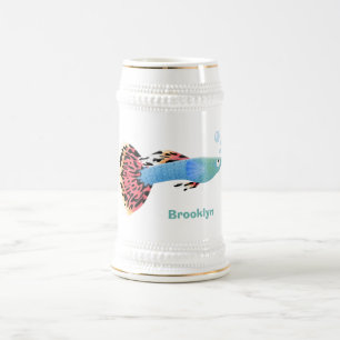 Cartoon van fancy guppy tropische vissoorten bierpul