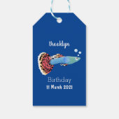 Cartoon van fancy guppy tropische vissoorten cadeaulabel (Achterkant)