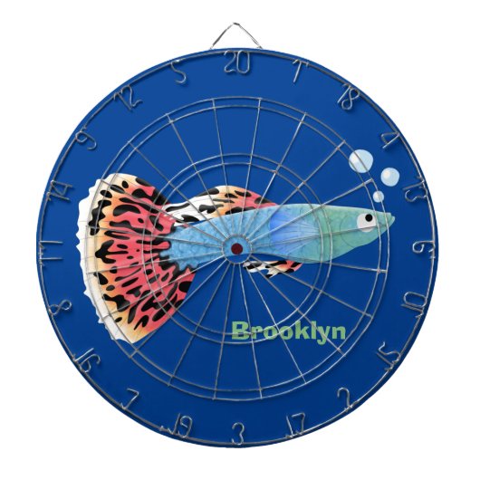 Cartoon van fancy guppy tropische vissoorten dartbord (Voorkant)