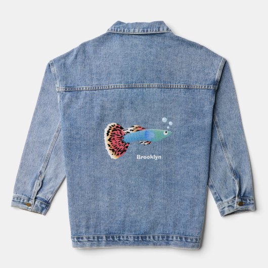Cartoon van fancy guppy tropische vissoorten denim jacket (Achterkant)