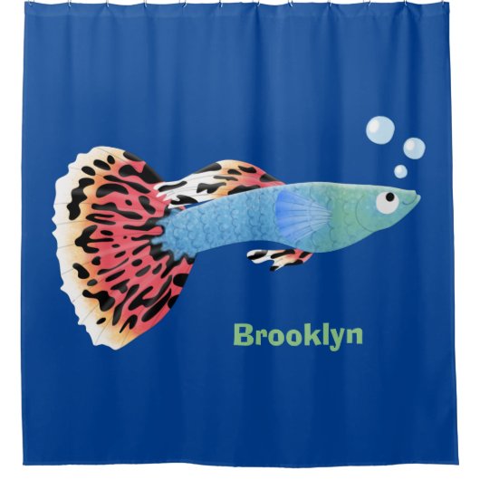 Cartoon van fancy guppy tropische vissoorten douchegordijn (Voorkant)