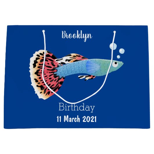 Cartoon van fancy guppy tropische vissoorten groot cadeauzakje (Voorkant)
