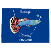 Cartoon van fancy guppy tropische vissoorten groot cadeauzakje (Achterkant)
