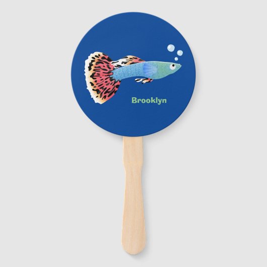 Cartoon van fancy guppy tropische vissoorten handwaaier (Achterkant)