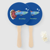 Cartoon van fancy guppy tropische vissoorten handwaaier (Voorkant en achterkant)