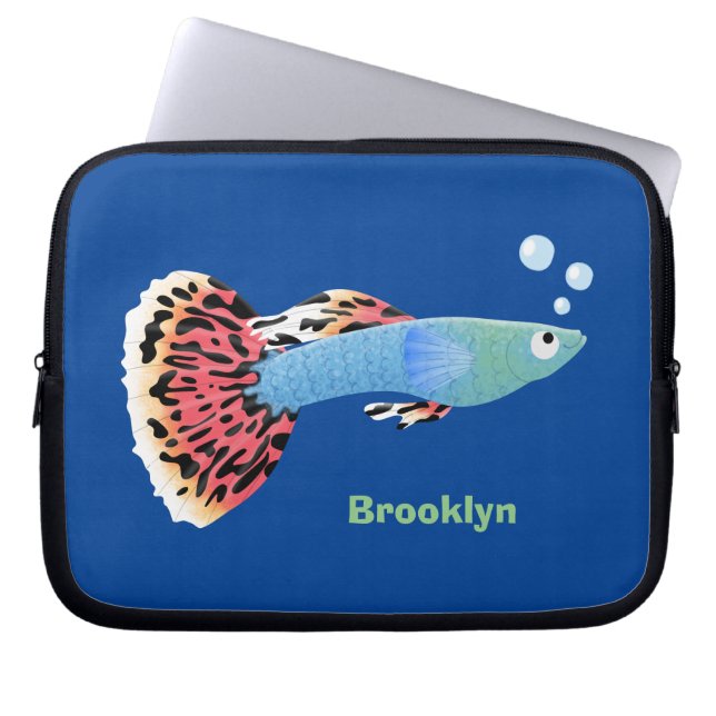 Cartoon van fancy guppy tropische vissoorten laptop sleeve (Voorkant)
