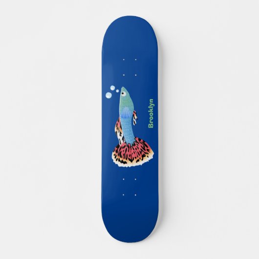 Cartoon van fancy guppy tropische vissoorten persoonlijk skateboard (Voorkant)