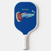 Cartoon van fancy guppy tropische vissoorten pickleball paddle (Achterkant)