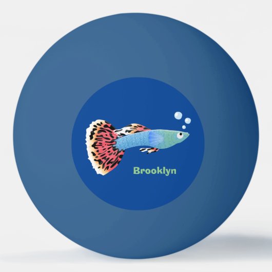 Cartoon van fancy guppy tropische vissoorten pingpongbal (Voorkant)