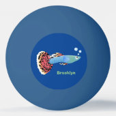 Cartoon van fancy guppy tropische vissoorten pingpongbal (Achterkant)