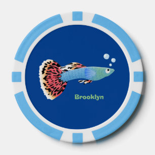 Cartoon van fancy guppy tropische vissoorten poker chips