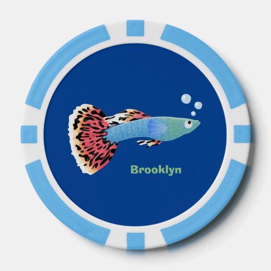 Cartoon van fancy guppy tropische vissoorten poker chips (Voorkant)