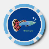 Cartoon van fancy guppy tropische vissoorten poker chips (Achterkant)