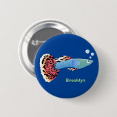 Cartoon van fancy guppy tropische vissoorten ronde button 5,7 cm (Voorkant /achterkant)