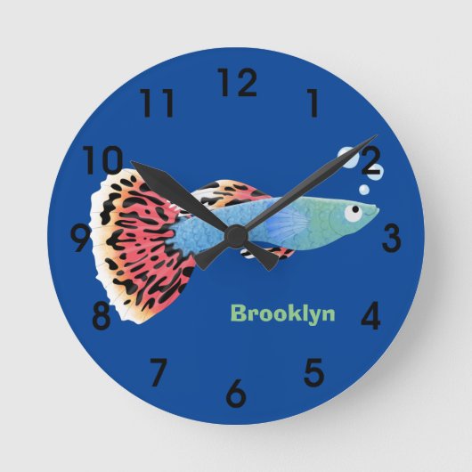 Cartoon van fancy guppy tropische vissoorten ronde klok (Voorkant)