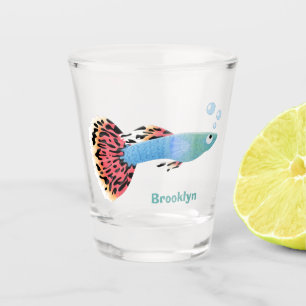 Cartoon van fancy guppy tropische vissoorten shot glas