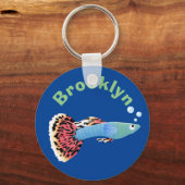 Cartoon van fancy guppy tropische vissoorten sleutelhanger (Voorkant)